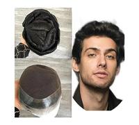 Parrucca Copri Calvizie da Uomo Parrucchino da uomo Capelli umani veri Uomini Posticci di ricambio Centro di pizzo francese PU Intorno alla protesi di capelli maschili Unità di capelli a onde naturali