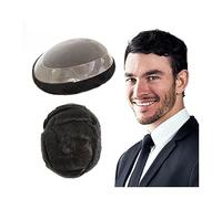 Parrucca Copri Calvizie da Uomo Parrucchino da uomo Durevole Fine Mono con 1 "Poly Coating Perimeter Protesi for capelli da uomo # 1B 130% Densità Pezzi di capelli umani Parrucca da Copertura Calva da