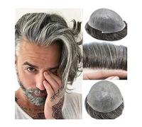 Parrucca Copri Calvizie da Uomo Parrucchino da uomo for capelli umani indiani 0,03-0,04 mm Pelle sottile PU Base Sistema di sostituzione dei capelli Posticci 10"x8" Onda naturale 1B Misto 40% Capelli
