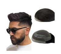 Parrucca Copri Calvizie da Uomo Parrucchino da uomo, pezzi di capelli umani europei Morbido davanti in pizzo svizzero con base in PU Sistema di sostituzione dei capelli neri 8x10" Protesi for capelli