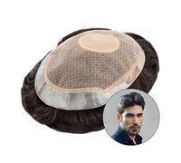 Parrucca copri calvizie da uomo Parrucchino for uomo Resistente base in seta e PU Traspirante Pizzo Legato a mano Parrucca maschile Onda Sistema di sostituzione dei capelli umani Protesi for capelli m