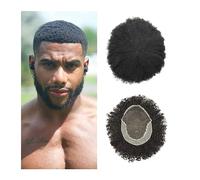 Parrucca Copri Calvizie da Uomo Protesi for capelli ricci da uomo in pizzo anteriore Confortevole Protesi for capelli maschili afro Nodi candeggiati Top in pizzo francese e PU Pelle sottile Perimetro