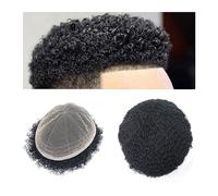 Parrucca Copri Calvizie da Uomo Toupee afro for uomini neri 8"x10" Full French Lace Base Posticci Sostituzione capelli umani 6" Natural Black Afro Kinky Curly 8mm Wave Toupee da uomo Parrucca da Coper