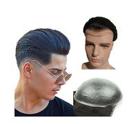 Parrucca Copri Calvizie da Uomo Toupee da uomo 0,04 mm Pelle ultra sottile PU Base Parrucchino 8x10 pollici Protesi di capelli umani maschili # 1 Jet Black 110% Densità Sistema di sostituzione della p