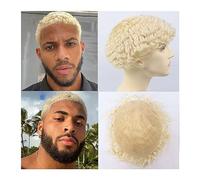 Parrucca Copri Calvizie da Uomo Toupee for capelli ricci afro crespi for uomini neri 8 "x 10" Sistema di capelli umani a base di pizzo pieno # 613 Parrucchino da uomo riccio biondo 6 mm Toupee da uomo