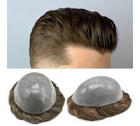 Parrucca copri calvizie da uomo Toupee for uomo Protesi for capelli maschili Pelle morbida e sottile PU V-loop Toupee for uomo Leggermente ondulato Veri capelli umani Posticcio for uomo Traspirante To