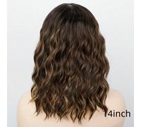 Parrucca corta a caschetto con onde ombré marroni, boccoli piccoli e medi con frangia, di 14 pollici, in fibra sintetica resistente al calore, adatta per feste, uso quotidiano, festival musicali, radu
