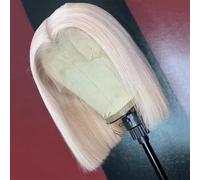 Parrucca corta a caschetto da donna, parrucca in pizzo con riga centrale, resistente al calore, per uso quotidiano, parrucca sintetica con pizzo frontale in platino 35,6 cm