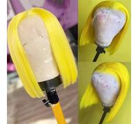 Parrucca corta a caschetto da donna, parrucca in pizzo con riga centrale, resistente al calore, per uso quotidiano, parrucca sintetica gialla da 35,6 cm, con pizzo frontale