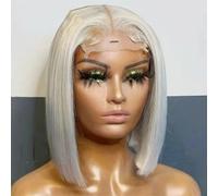 Parrucca corta a caschetto da donna, parrucca sintetica dritta con pizzo frontale, per uso quotidiano, resistente al calore, capelli sintetici biondo cenere, 25,4 cm, pizzo frontale