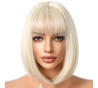 Parrucca corta a quadra, capelli chic e moderni, effetto fibra, sfumato, taglio biondo alla moda di alta qualità, resistente al calore, accessorio unico e istantaneo per stile femminile al q