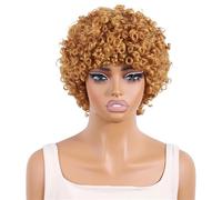 Parrucca corta afro con riccioli crespi per donne nere, capelli umani, onda profonda, pixie, senza colla aggiunge volume ai capelli (Honey Blonde)