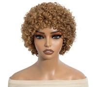 Parrucca corta afro con riccioli crespi per donne nere, capelli umani, onda profonda, pixie, senza colla aggiunge volume ai capelli (biondo scuro)
