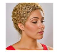Parrucca corta afro crespa e riccia senza colla da 4 pollici for donne nere, taglio pixie con onde profonde, parrucca for capelli umani, uso quotidiano, densità 180 Extension per Capelli(#27)
