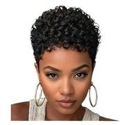 Parrucca corta afro riccia in capelli umani - Taglio Pixie Remy al 150% di densità, parrucca nera da 4 pollici realizzata a macchina