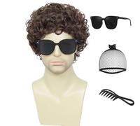 Parrucca corta afro uomo riccia discoperta anni '70 80 parrucca rocker parrucca per Halloween, parrucche eleganti per costumi da festa quotidiani (marrone chiaro)