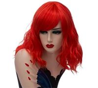 Parrucca corta bianca argentata con frangia e ombré for donne e ragazze, caschetto ondulato, lunghezza spalle, capelli sintetici, radici scure, for Halloween, cosplay, feste quotidiane(Red)