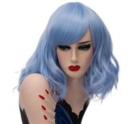 Parrucca corta bianca argentata con frangia e ombré for donne e ragazze, caschetto ondulato, lunghezza spalle, capelli sintetici, radici scure, for Halloween, cosplay, feste quotidiane(Light Blue)