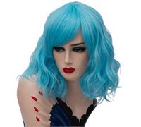 Parrucca corta bianca argentata con frangia e ombré for donne e ragazze, caschetto ondulato, lunghezza spalle, capelli sintetici, radici scure, for Halloween, cosplay, feste quotidiane(Dark Blue)