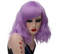 Parrucca corta bianca argentata con frangia e ombré for donne e ragazze, caschetto ondulato, lunghezza spalle, capelli sintetici, radici scure, for Halloween, cosplay, feste quotidiane(Purple)