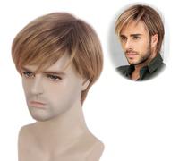 Parrucca corta bionda con frangia, parrucca sintetica realistica e dritta per uomo, ragazzo, adolescente, adatta per uso quotidiano, cosplay, feste, Ognissanti, costume, marca REEWES, lunghezza 12 pol