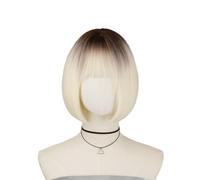 Parrucca corta bionda con radici scure, capelli sintetici lunghi fino alle spalle, resistente al calore