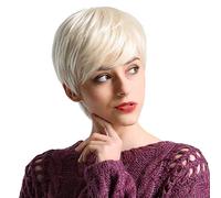 Parrucca corta bionda platino da donna, taglio pixie, parrucca sintetica resistente al calore, capelli naturali per uso quotidiano