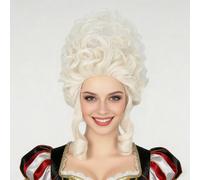 Parrucca corta bionda riccioluta a forma di alveare con frangia lunga, parrucca da cosplay per dame coloniali del XVIII secolo, acconciatura ondulata e voluminosa da principessa/regina coloniale per c