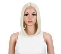 Parrucca corta Bob con riflessi for donna, parrucche anteriori in pizzo dritto, capelli sintetici naturali con parte centrale e lunghezza delle spalle(613)