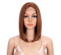 Parrucca corta Bob con riflessi for donna, parrucche anteriori in pizzo dritto, capelli sintetici naturali con parte centrale e lunghezza delle spalle(130T)