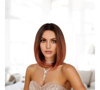 Parrucca corta Bob marrone Ombre per donna |Parrucca sintetica diritta con parte centrale |Fibra resistente al calore |Parrucca da festa quotidiana dall'aspetto naturale