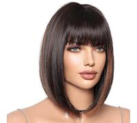 Parrucca corta bob, parrucca bob con frangetta, parrucca corta naturale bob highlight | parrucca corta dritta, frangia sintetica naturale resistente al calore, breve parrucca naturale bob highlight