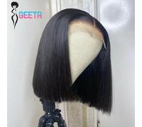 Parrucca corta Bob Parrucche frontali in pizzo trasparente Parrucche per capelli umani 100% Parrucche Bob diritte Pre pizzicate Parrucche anteriori in pizzo 13x4 per donne nere 4x4 Lace Wig