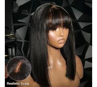 Parrucca corta Bone Straight Bob con frangia capelli Remy brasiliani 3x1 parrucca parte centrale in pizzo 100% capelli umani per donne nere parrucche economiche