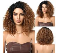 Parrucca Corta Castana Riccia E Crespa In Pizzo Per Donne Afro, Feste Quotidiane, Riga Laterale Naturale