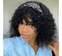 Parrucca corta colorata Pixie Afro Kinky Curly Bob con capelli umani con frangia per donne Capelli brasiliani Ombre Brown Full Machine-12 POLLICI-Nero naturale