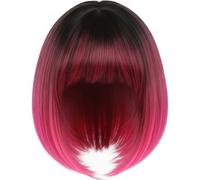 Parrucca corta con frangia, parrucca corta diritta rosa rossa per donna - Capelli sintetici resistenti al calore con cappuccio regolabile e kit per lo styling.