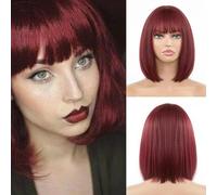 Parrucca corta con frangia piena Parrucche sintetiche di colore naturale per donne nere e bianche Halloween Natale Cosplay Lolita Hair-BUG