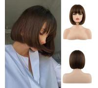 Parrucca corta con frangia piena, parrucche sintetiche di colore naturale per donne nere e bianche, Halloween, Natale, cosplay, capelli da lolita, castano