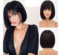 Parrucca corta con frangia piena, parrucche sintetiche di colore naturale per donne nere e bianche, per Halloween, Natale, cosplay, capelli Lolita-1B