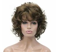 Parrucca corta con riccioli morbidi e spettinati, meches bionde, parrucche completamente sintetiche-12 castano dorato