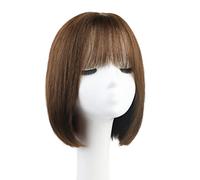 Parrucca corta da 12"/30 cm con frangia, parrucca corta castano freddo liscia per donna, parrucche corte a strati di capelli umani, parrucche corte soffici naturali regol,Human Hair-B2