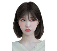 Parrucca corta da 12"/30 cm con frangia, parrucca corta castano freddo liscia per donna, parrucche corte a strati di capelli umani, parrucche corte soffici naturali regol,Human Hair-A1