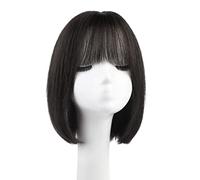 Parrucca corta da 12"/30 cm con frangia, parrucca corta castano freddo liscia per donna, parrucche corte a strati di capelli umani, parrucche corte soffici naturali regol,Human Hair-A2