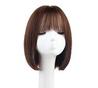 Parrucca corta da 12"/30 cm con frangia, parrucca corta castano freddo liscia per donna, parrucche corte a strati di capelli umani, parrucche corte soffici naturali regol,Mixed Silk-C1