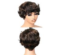 Parrucca corta da 6 pollici con taglio pixie for capelli umani da donna, parrucche bob ricci fatte a macchina con frangia Extension per Capelli(P1B 30)