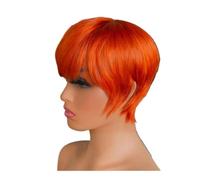 Parrucca corta da 6 pollici con taglio pixie for donna Parrucca diritta for capelli umani con frangia(Ginger Orange)