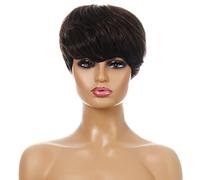 Parrucca corta da donna alla moda con taglio corto realistico Pixie con frangia, parrucca sintetica corta e riccia resistente al calore, adatta per l'uso quotidiano alle feste(Foto a colori-9 pollici