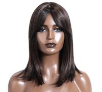 Parrucca corta da donna Bob da 16 pollici con frangia a tenda, parrucche sintetiche diritte a strati for l'uso quotidiano di Natale in cosplay Soffice e Naturale(Brown)