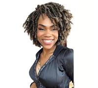 Parrucca corta da donna con dreadlock twist, parrucca sintetica afro riccia da 180 densità, for uso quotidiano e cosplay(Brown)